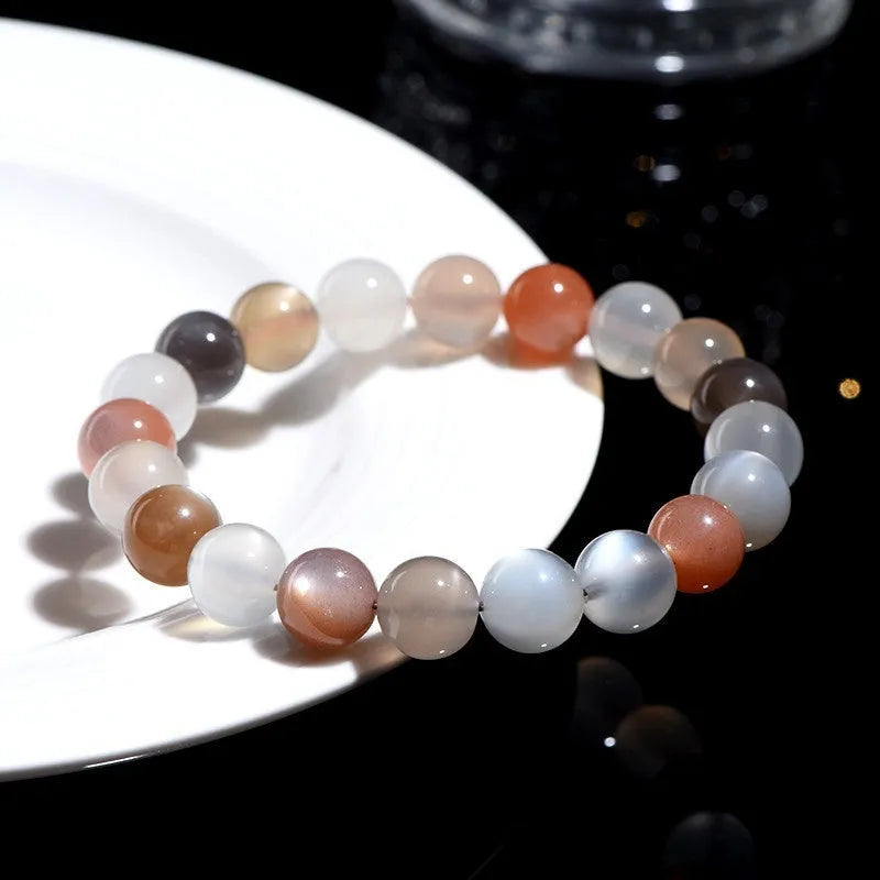 Natural colourful moonlight moonstone bracelet with 8mm beads in a single circle unisex design.