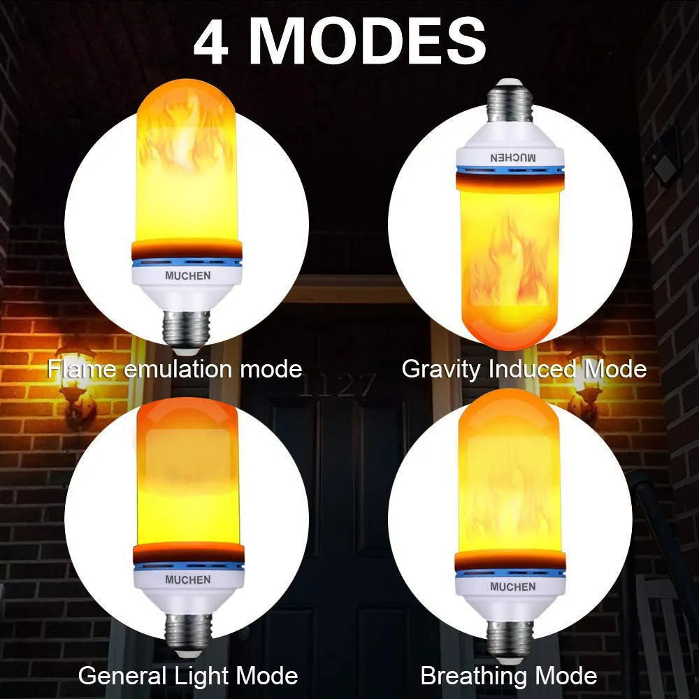 LED flame light bulb with 9W power, E27 screw base, and yellow flame effect mode for home decoration