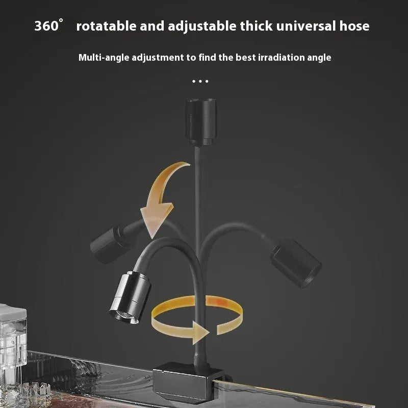 Mini LED aquarium light with clip and base mounting options for 15-40cm fish tanks.