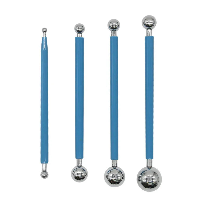 Pottery tool set with acrylic, stainless steel and plastic tools in blue pen bag packaging