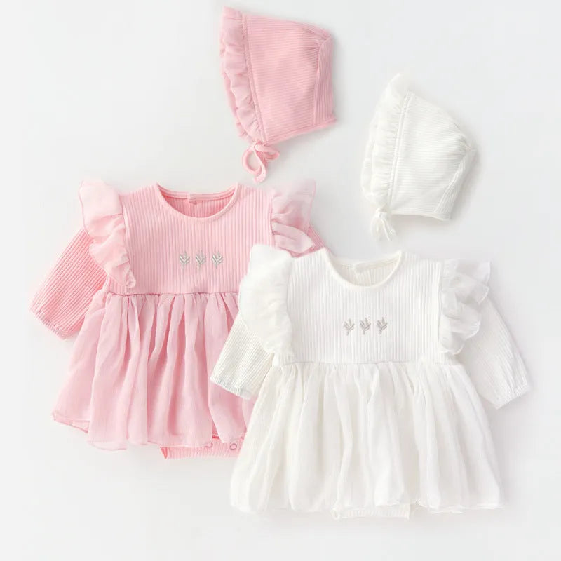 Cotton baby princess fluffy dress for infant girls in pink, red, or white colours