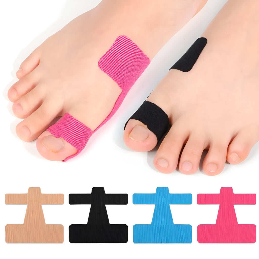 Pre-slitting hallux valgus brace elastic support PVC muscle paste in blue worn inside a shoe