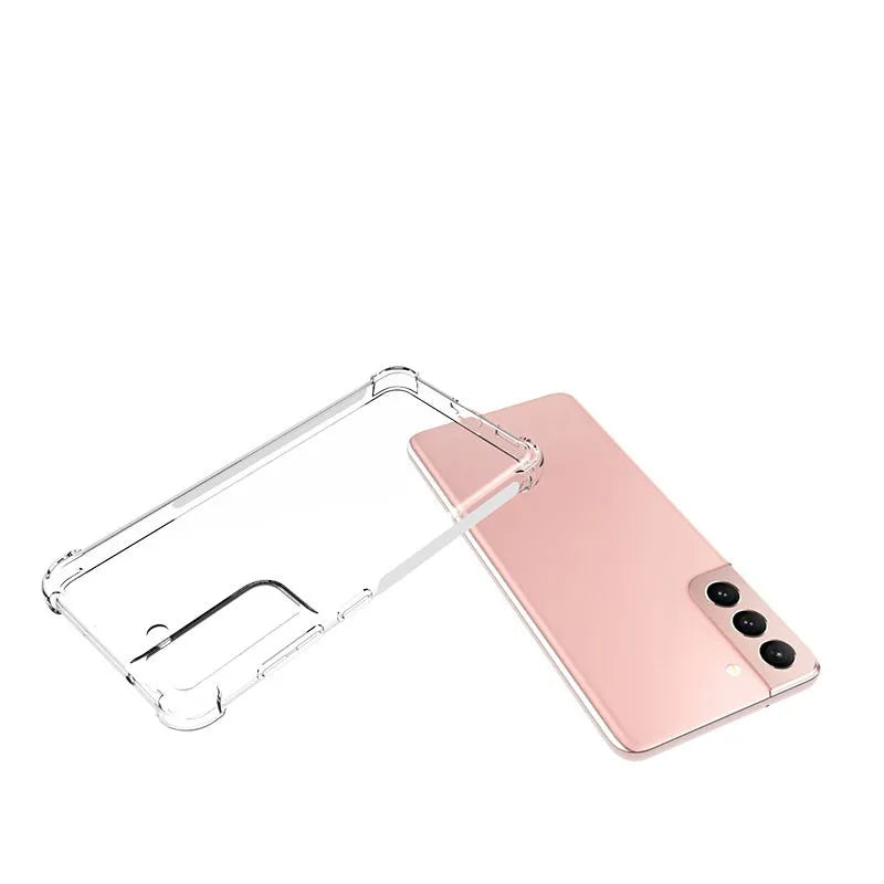 Thickened transparent TPU airbag phone case for Samsung Galaxy showing back cover with corner cushioning