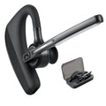Black true wireless stereo Bluetooth earbuds with charging case on a white background.