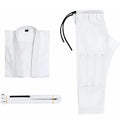 Thin cotton blend Brazilian Jiu Jitsu gi set on a mannequin, showing the jacket and trousers in a choice of five colours.