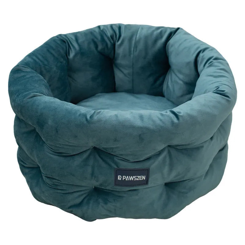 Winter warm cloth cat pet bed in medium 48x26cm or large 55x28cm, cage-friendly, emerald blue, khaki or beige