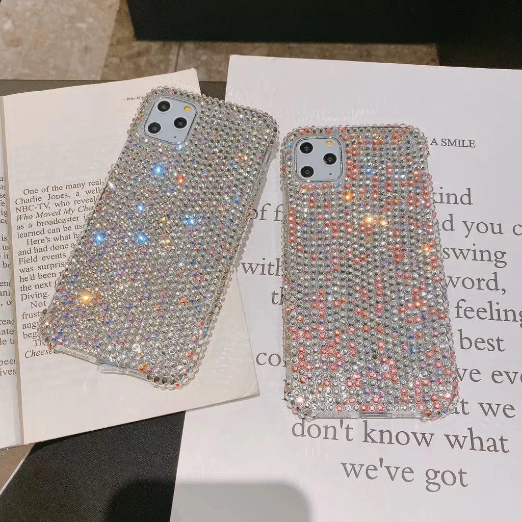 Acrylic rhinestone phone case back cover for iPhone in gradient pink solid colour finish