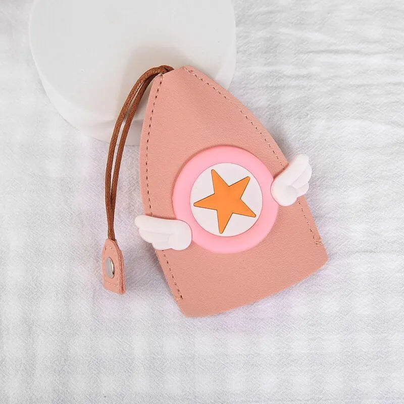 Cartoon pull-out key case protector in PU leather with elastic strap for car keys