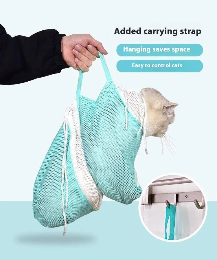 Fifth generation upgraded cat grooming bag with adjustable lift feature for pet bathing and nail trimming