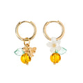Yellow acrylic bee shaped earrings for women with honey fruit design and electroplated finish, Korean style pair