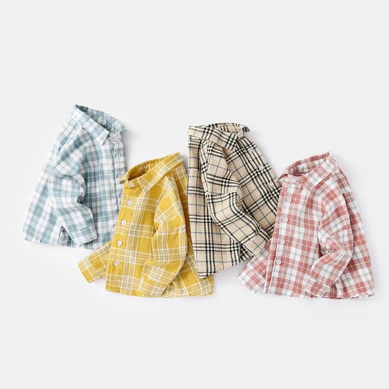 Boys cotton casual shirt with lattice pattern in long sleeve design for spring and autumn seasons