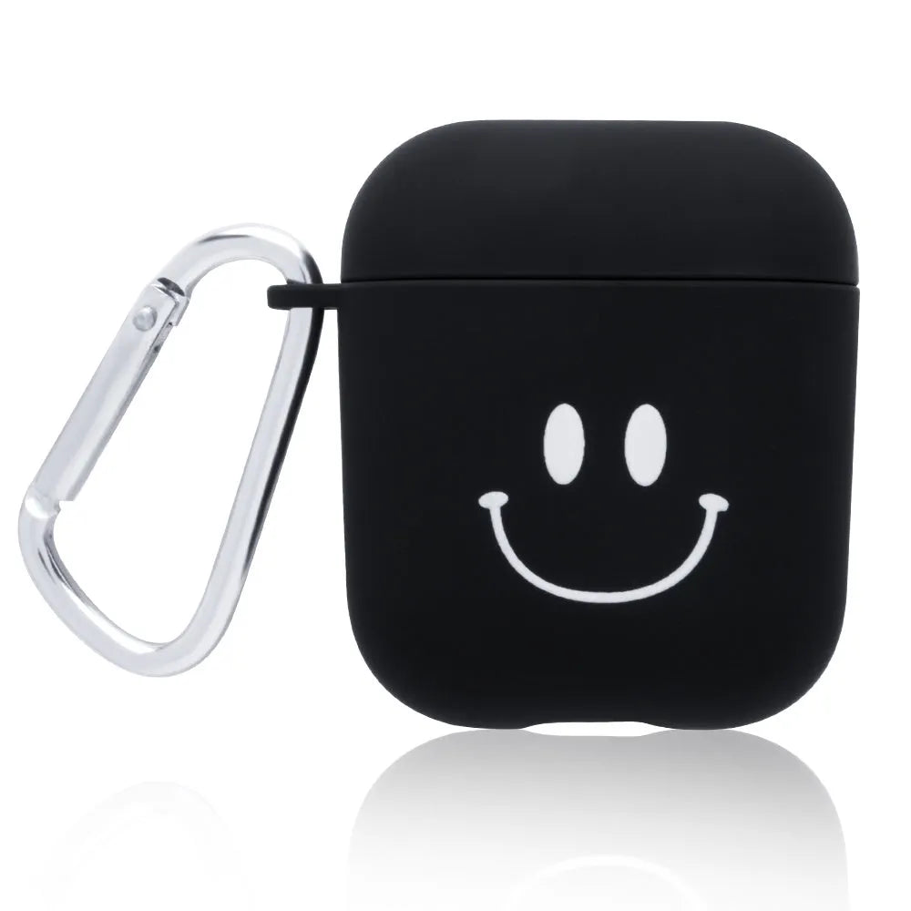 AirPods case cover in PC plastic with decorative patterns including flower and smiley face designs