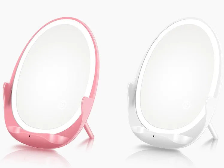 White vertical wireless charger with vanity mirror and fill light, 125x94x30mm, Micro USB, 5W charging