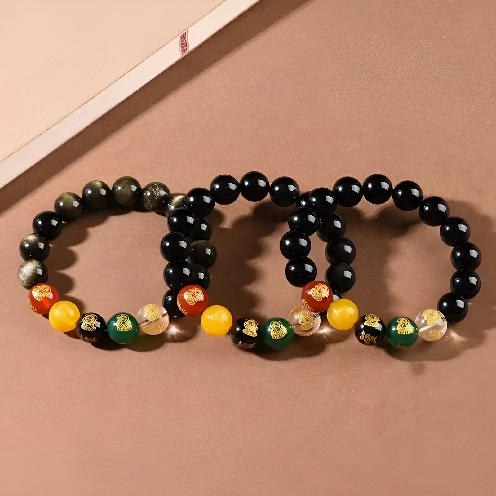 Single circle Five Gods Of Wealth men's obsidian bracelet in New Chinese style with animal zodiac modelling
