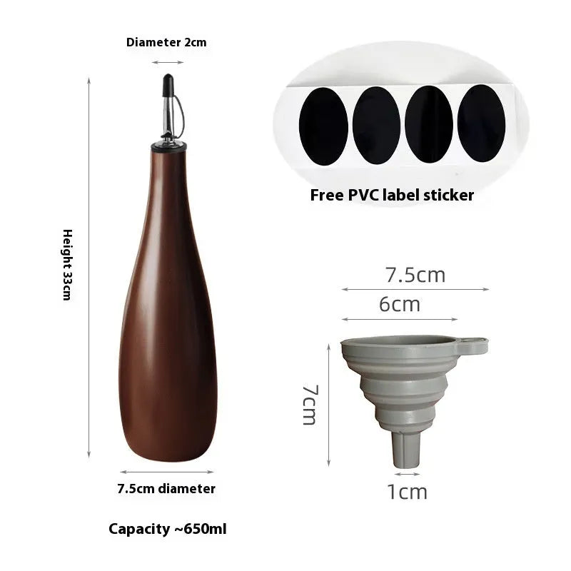 Ceramic oil pot with funnel in black, coffee or white colour, 650ml capacity