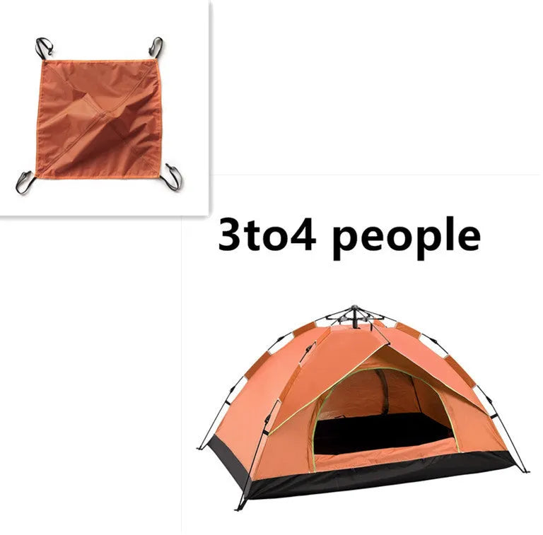 Automatic quick opening family camping tent for 3-4 people, waterproof, fibreglass poles, blue colour
