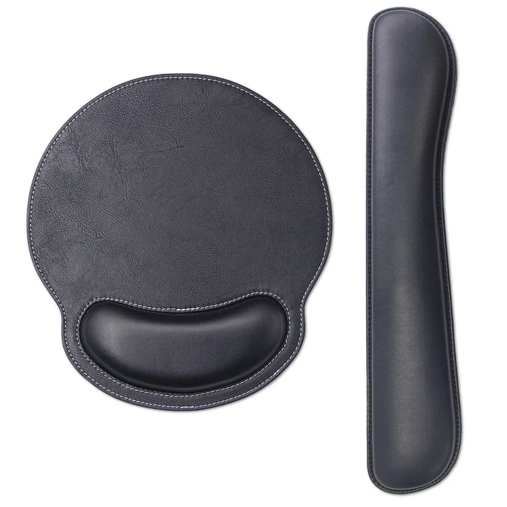 Wrist guard mouse pad in leather with memory cotton and keyboard holder in black finish