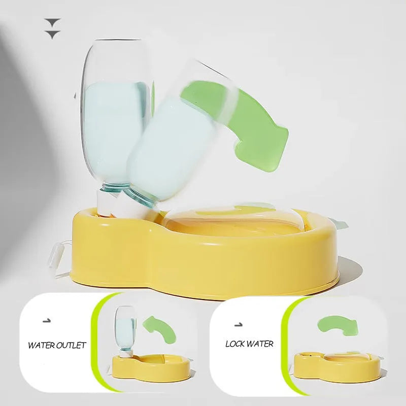 Green portable dog travel water bottle and bowl dispenser on a table.