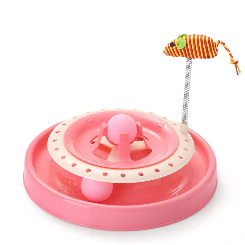 Pink funny cat toy play plate with spring for pet cats 20.6cm diameter