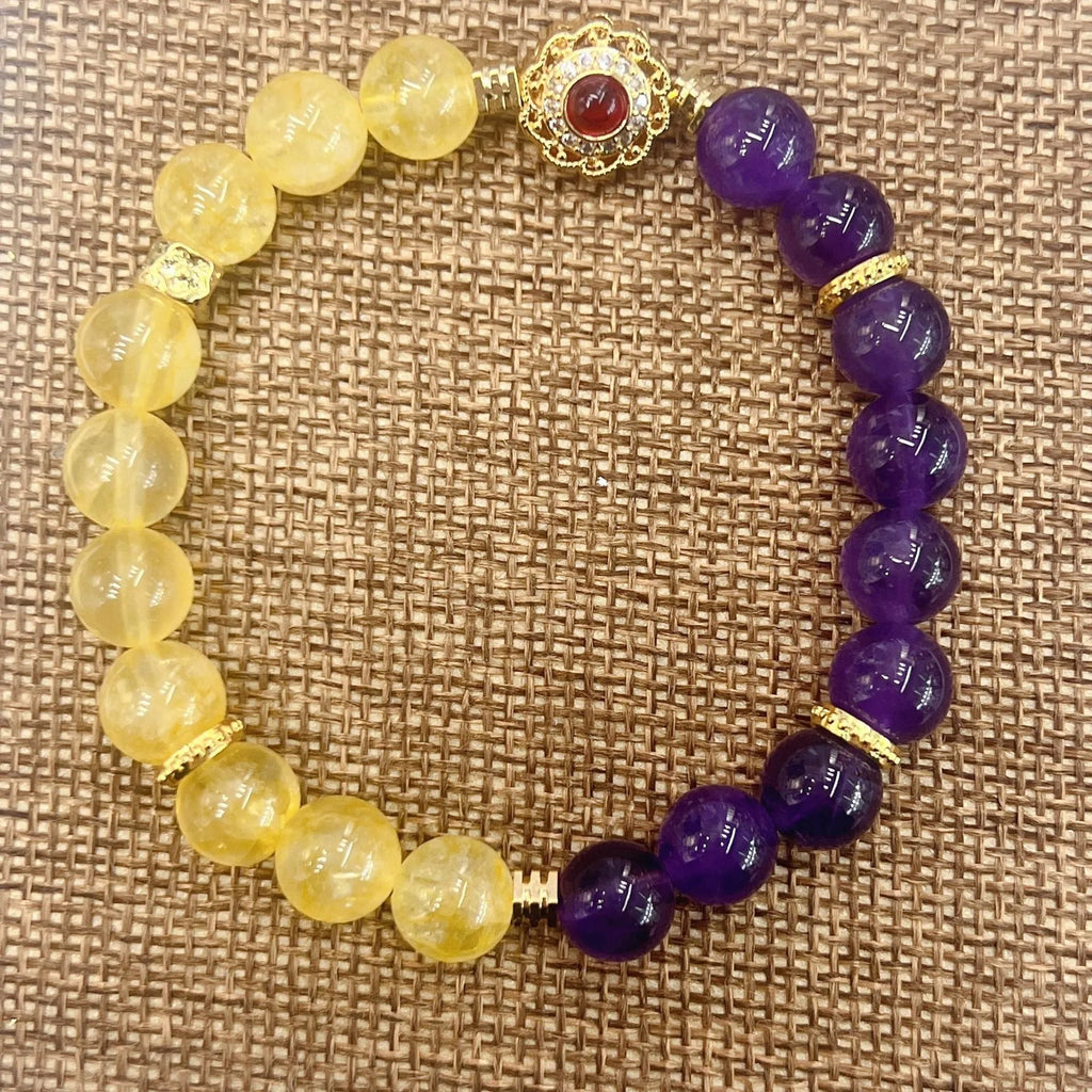Handmade women's yellow purple amethyst crystal bracelet jewellery gift