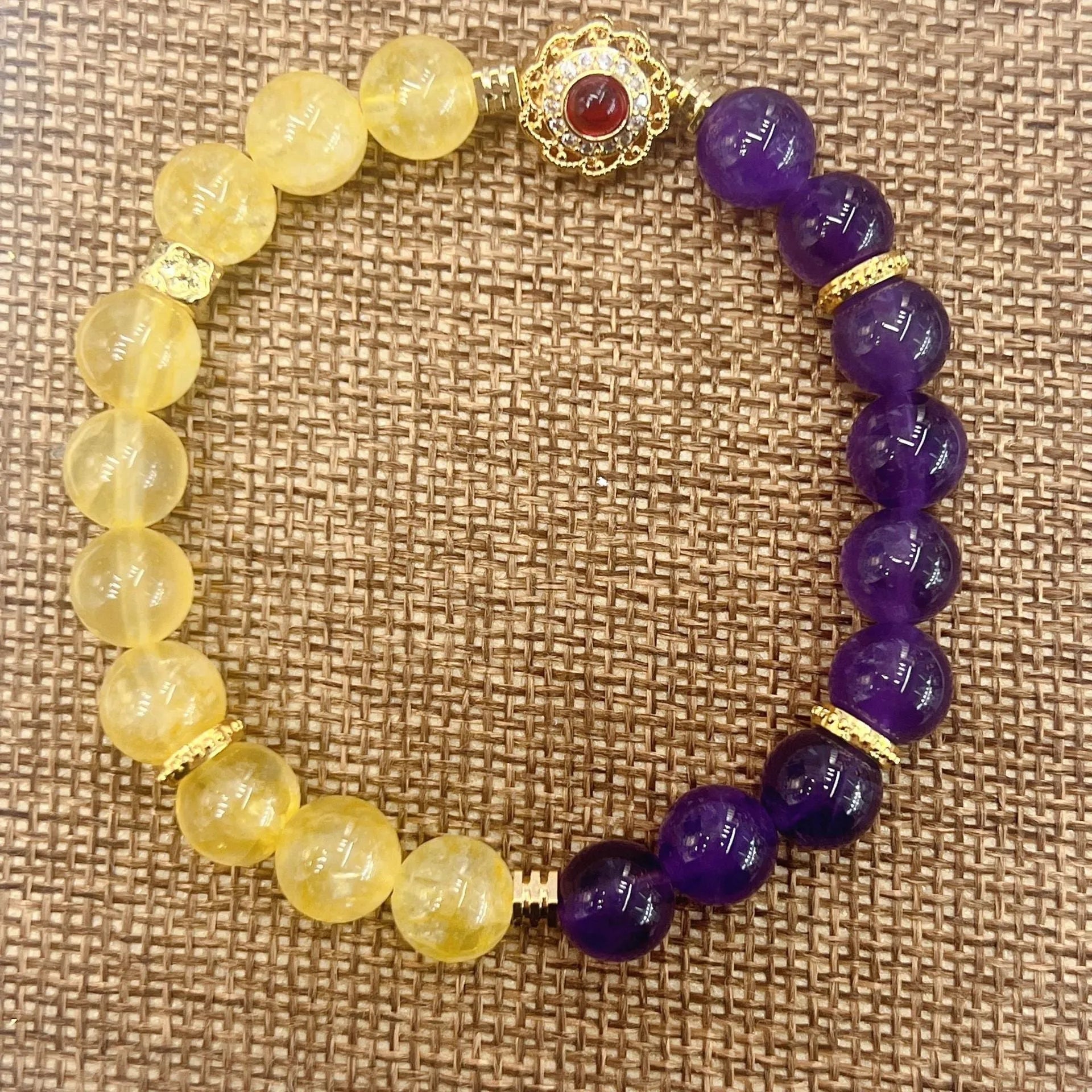 Handmade women's yellow purple amethyst crystal bracelet jewellery gift