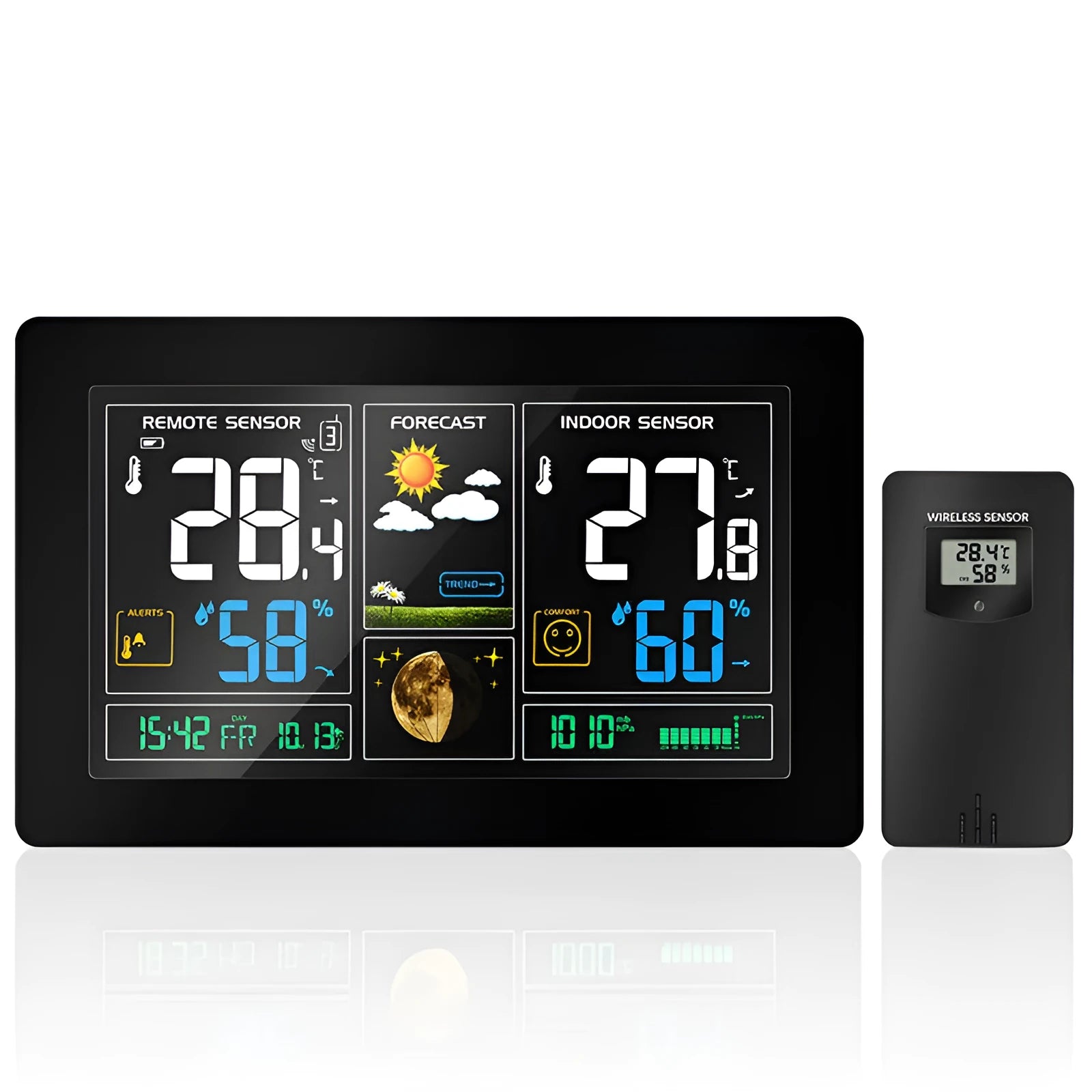 Radio controlled alarm clock with perpetual calendar black LCD display