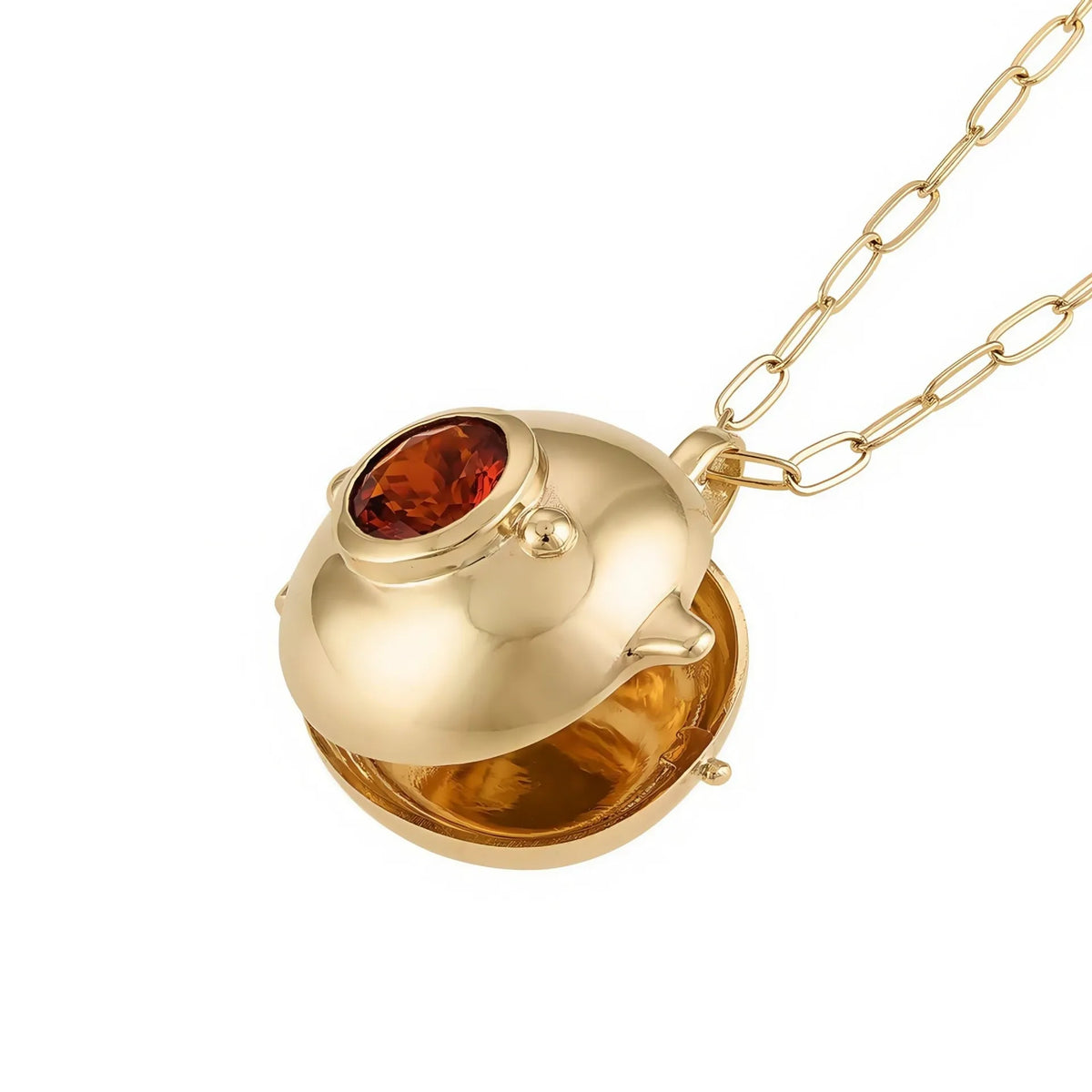Gold-plated copper star necklace with openable teapot pendant in red or white gemstone