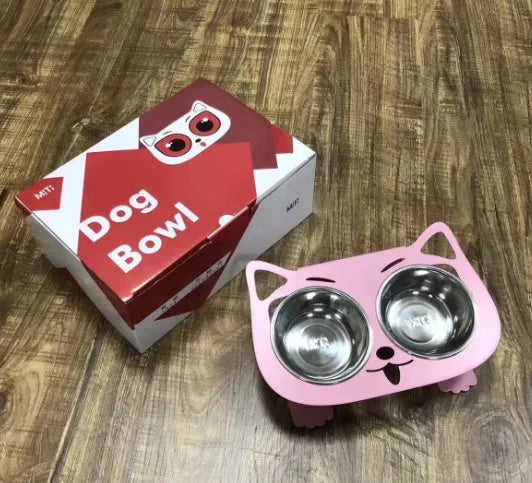 Anti-falling stainless steel cat dog feeding bowl with inclined design, 35x25x80cm, available in black
