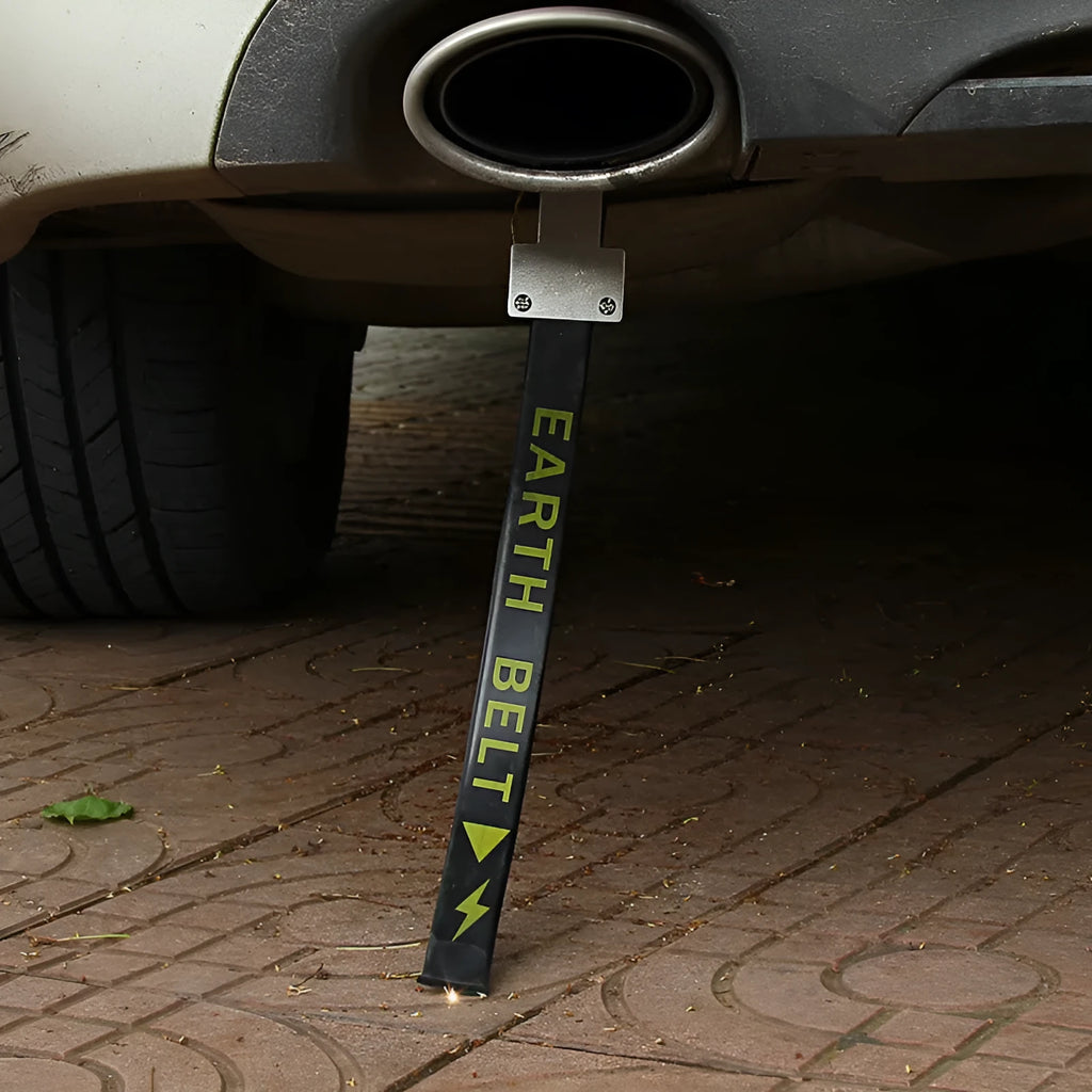 Black rubber vehicle electrostatic grounding belt measuring 37cm long with copper wire core.