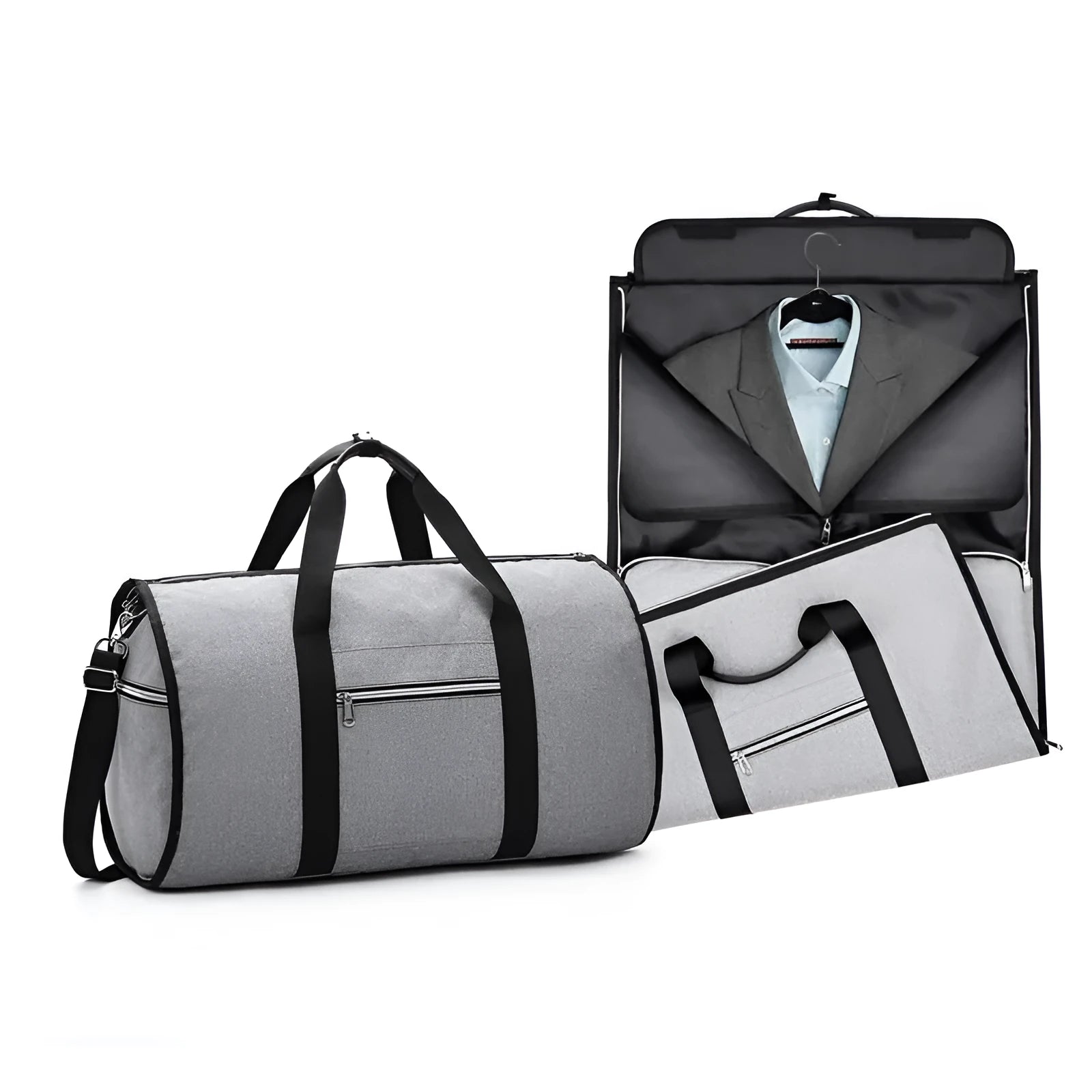Medium cylindrical travel bag in waterproof Oxford cloth, shown in red with zipper pocket open.