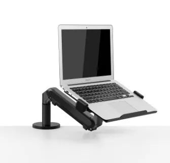Silver aluminium computer stand with adjustable air pressure arm bracket for laptop support