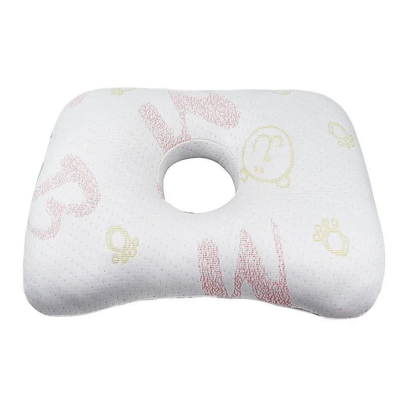 Beauty salon single hole ear pillow with detachable cover in grey, shown next to a towel.