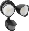White rectangular PIR motion sensor security flood light with LED panel, showing wall mount bracket.