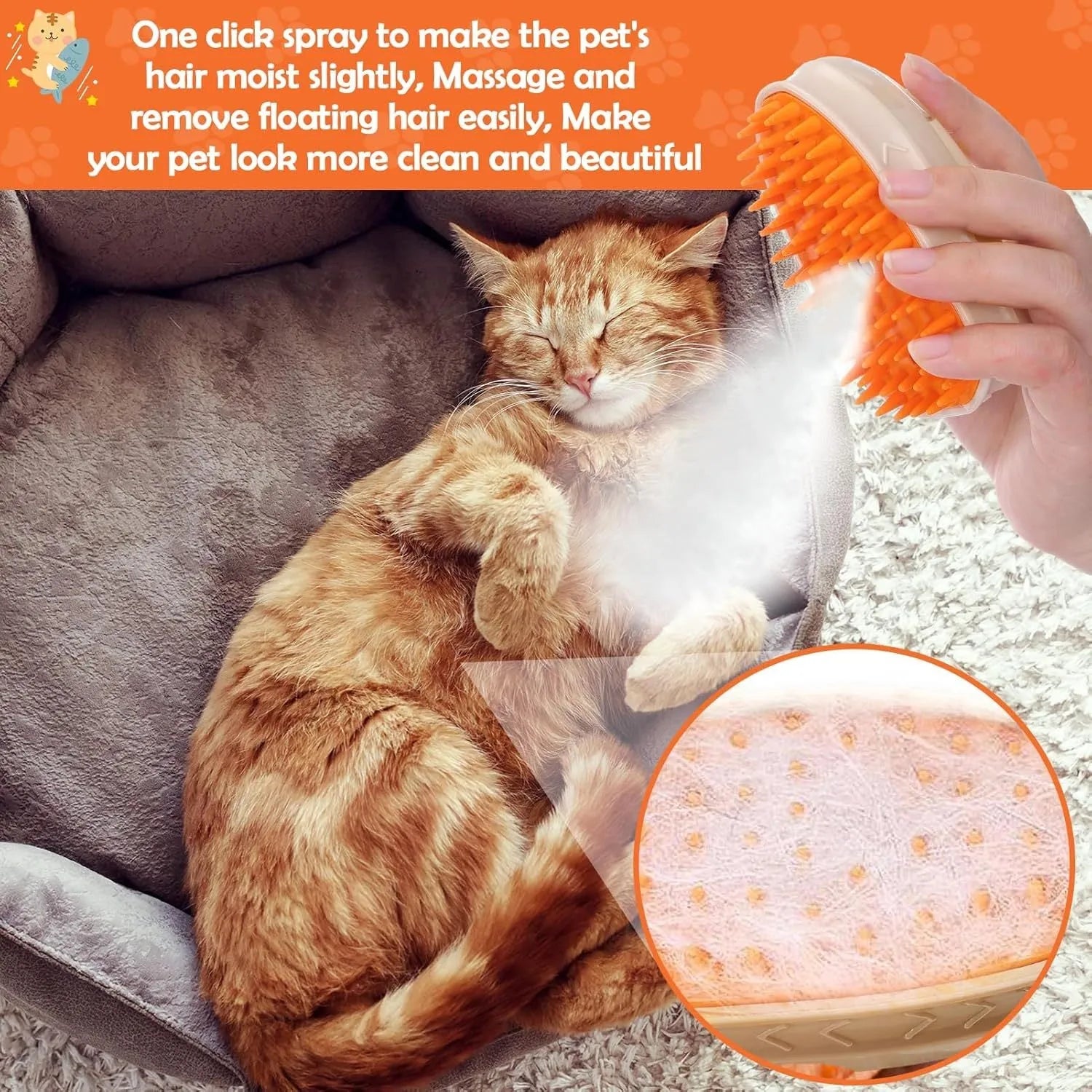 Yellow 4 in 1 cat steam brush with ringworm detector and silicone grooming teeth