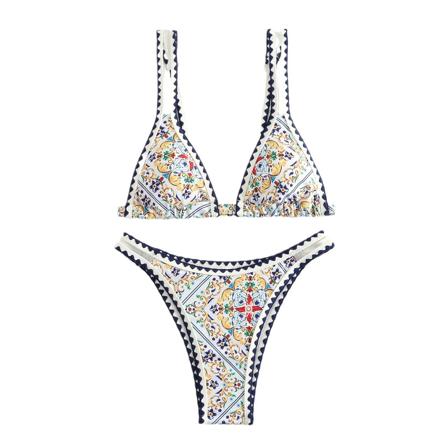 Women's floral printed polyester bikini swimsuit in split style for swimming