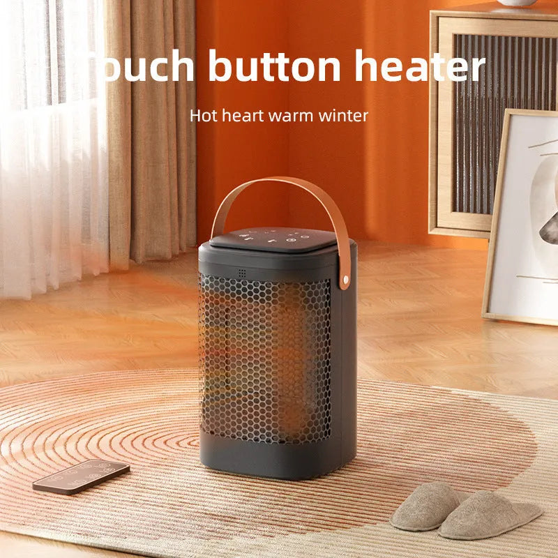 A compact hot and cold air heating radiator with a digital touch screen and remote control in a 618 electronic model colour.