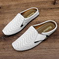 Muller low-top cowhide slip-on shoes with flat heel and sewn rubber sole in white, blue, black or brown