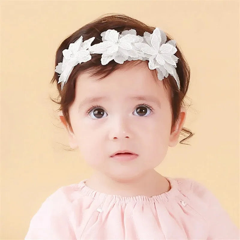 Baby girls cute bow-knot headband with soft lace floral trim, elastic design, 8-22 inches
