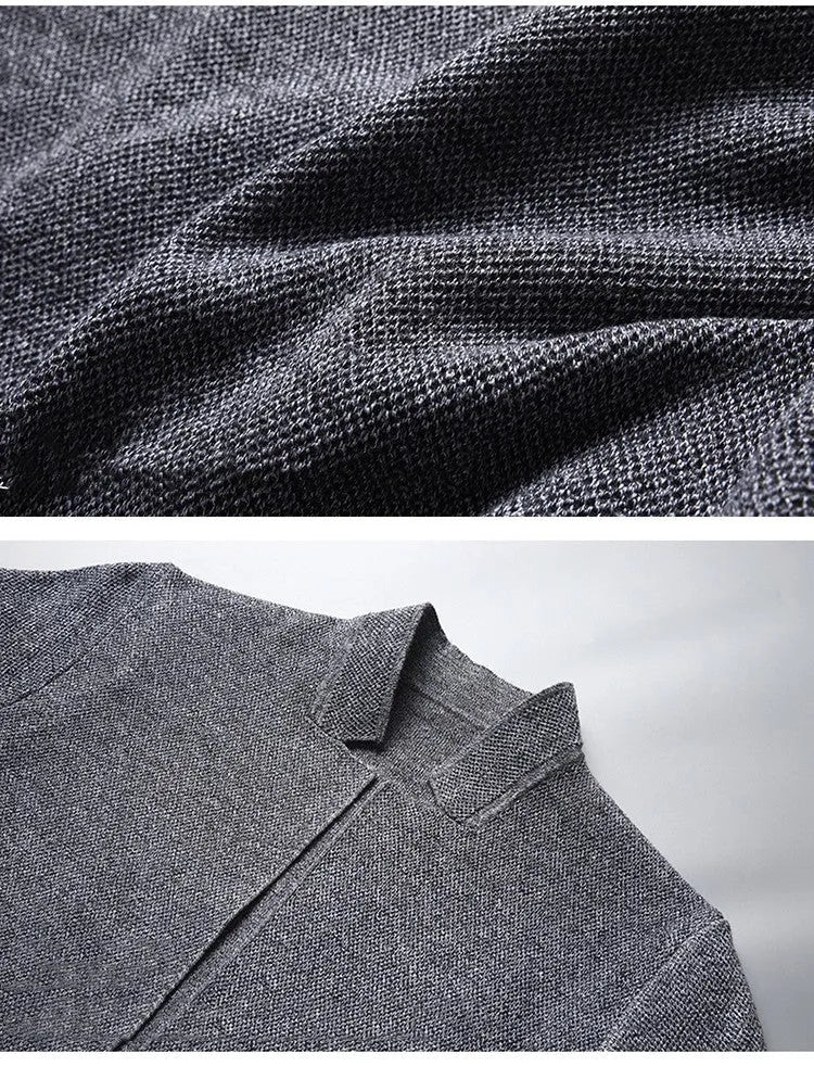 Men's pocket stand collar cardigan sweater in black with button front and front pockets