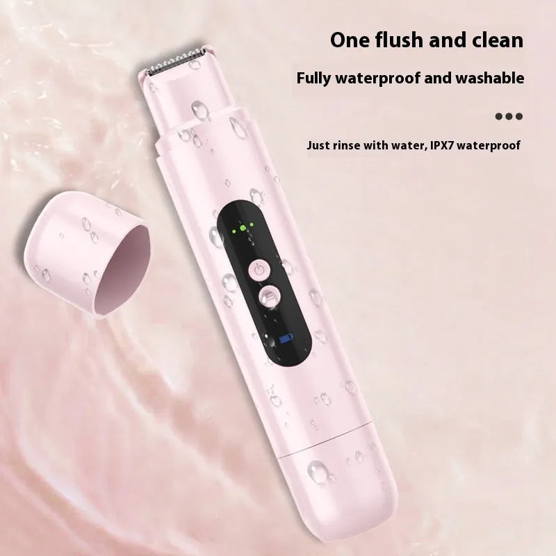 Portable electric depilator in pink or white colour with USB charging cable