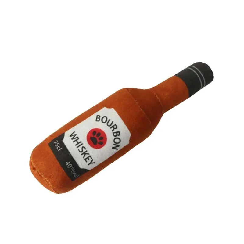 Creative plush wine bottle pet toy for cats and small dogs in various colours