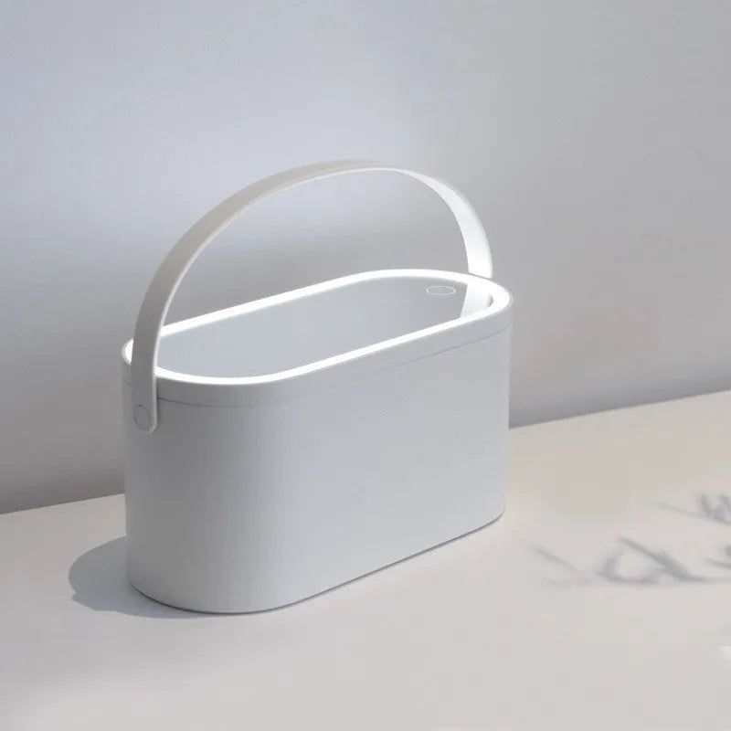 Portable aluminium mirror with plastic storage box in pink or white colour