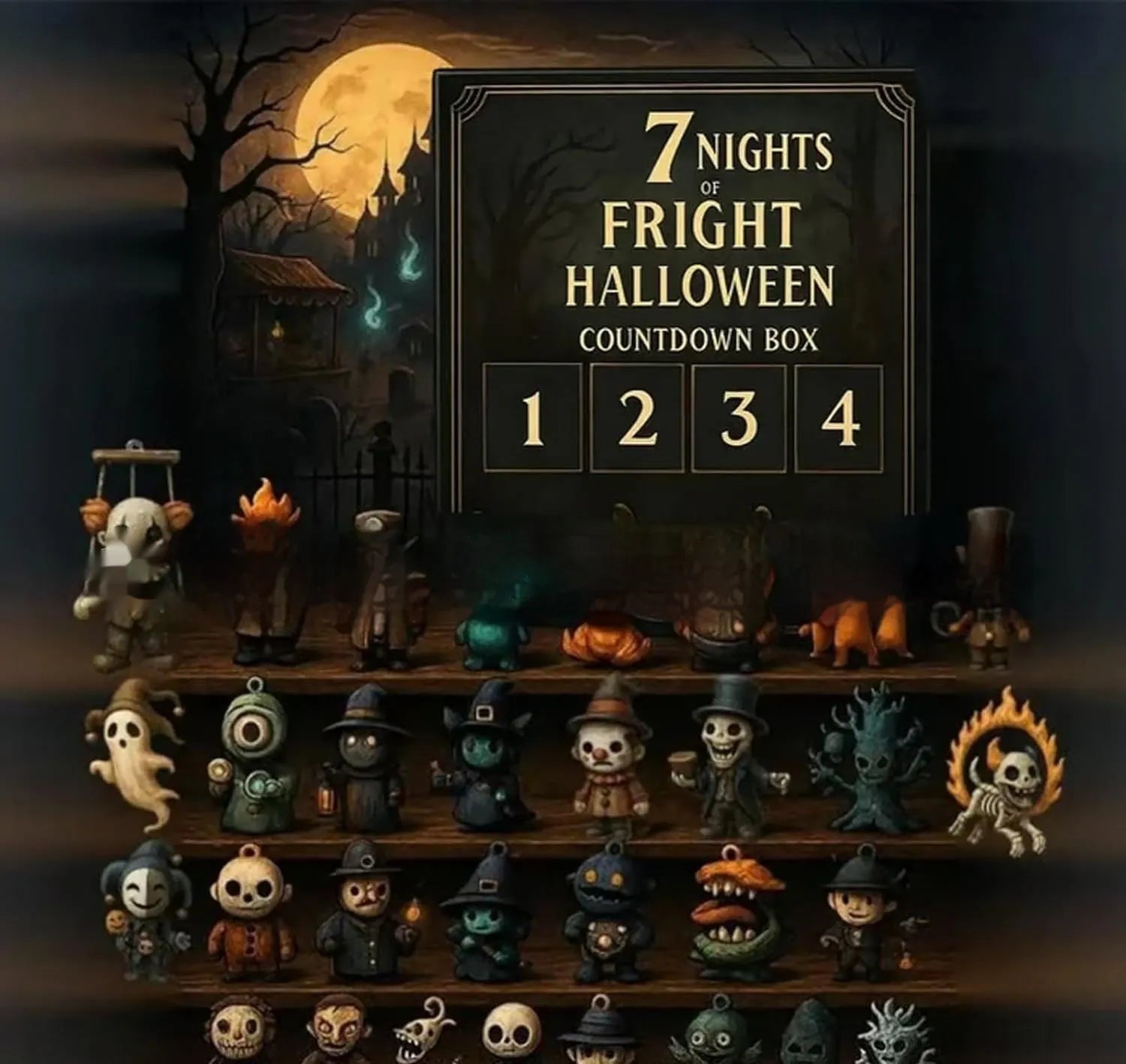 Halloween horror countdown blind box with resin doll figures for advent calendar display