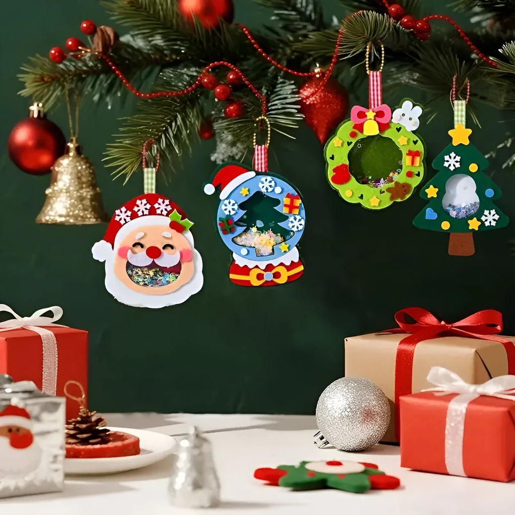 4pcs Christmas Felt Applique Kit with four ornament designs Santa Claus wreath tree crystal ball