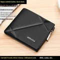 Men's brown leather wallet with rhombus pattern and zipper closure open showing card slots