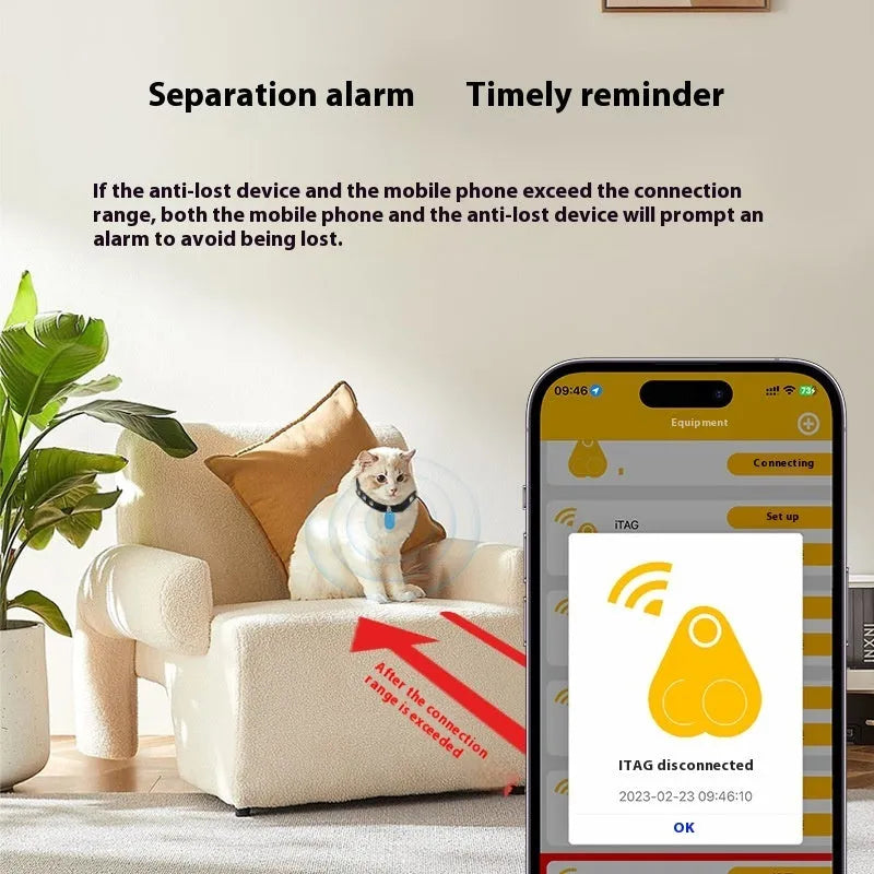 Bluetooth anti-loss device, ABS, 20x26x10mm, with bidirectional search and selfie remote, shown in five colours