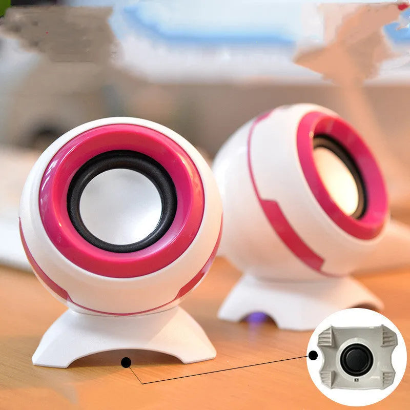 Mini multimedia desktop speakers for computers with USB power in multiple colour options
