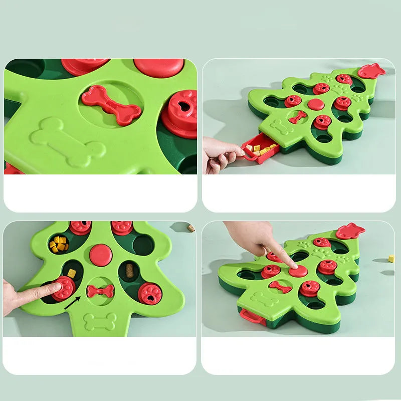 Interactive dog puzzle toy Christmas tree slow food bowl in green with non-slip base