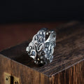 Silver open ring with adjustable design featuring detailed jibeast animal zodiac pattern modelling