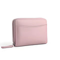 Genuine leather zipper coin purse in solid colour with anti-theft feature and sewing line detail.